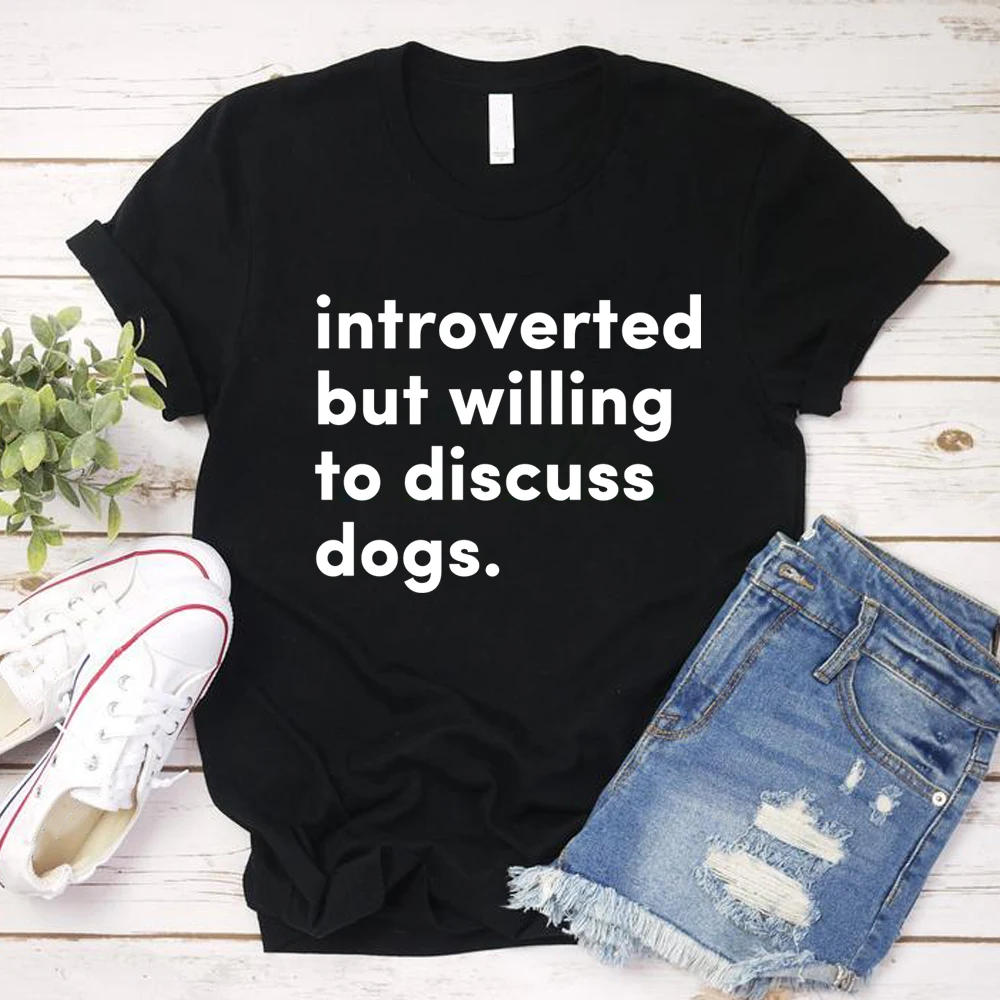 Introverted But Willing To Discuss Dogs Shirt Korea Style Aesthetic Shirt Dog Lovers Puppy Dog