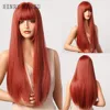 HENRY-Suarez Ombre rojo naranja largo recto pelucas para mujeres Natural pelucas sintéticas con flequillo pelucas para fiesta Cosplay resistente al calor ► Foto 1/6