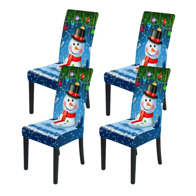 Christmas Chair Cover Multicolor Santa Snowman Bell Elk Printing Decorative Seat Mat for Hotel