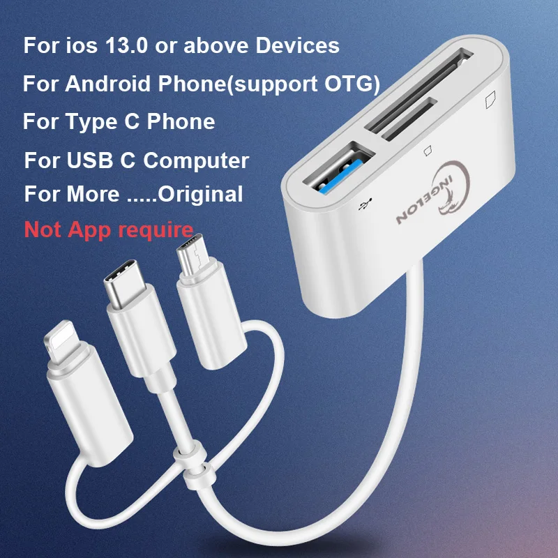 INGELON мульти 3 в 1 USB Micro SD кард ридер Type C & MicroUSB Lightning конвертер адаптер для iphone Macbook