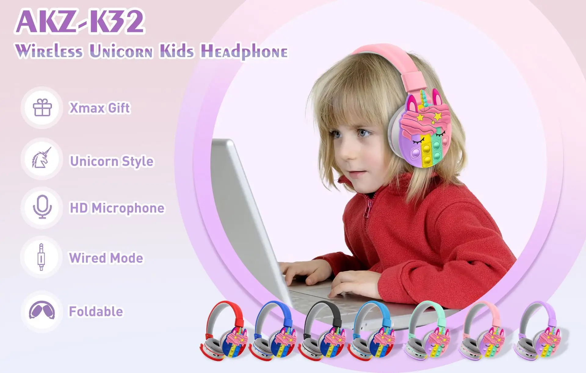 Wireless bluetooth unicorn headphones children's cartoon decompression earmuffs rainbow stereo headset Christmas gift SS-BH150