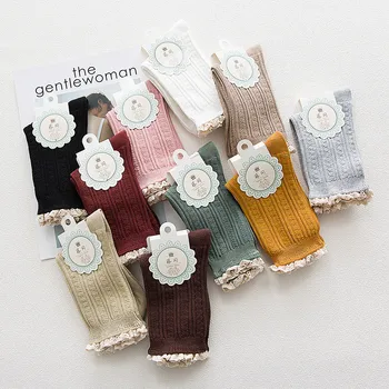 

Autumn New Fashion Lace Socks Cotton Solid Color Cute Women Fashion Lady Long Socks Women Socks 1 Pair