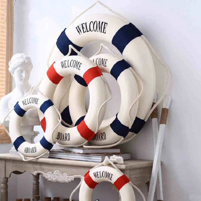 Welcome Wall ornament Life Buoy Foam Aboard Nautical Life Lifebuoy Ring Boat Wall Hanging Mediterranean Style Home Decoration