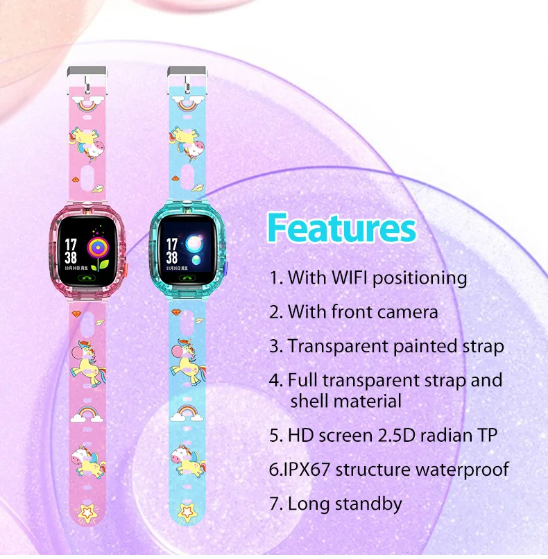 Children Smart Watch Sport Watch Y91 Transparent Waterproof WiFi GPS Positioning Call Take Picture Colorful for Kids Watch