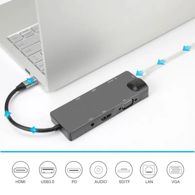 Алюминий сплава USB C на Hdmi VGA Ethernet адаптер Тип-c многофункциональный концентратор 4K HD usb-хаб 9 в 1 док-станции