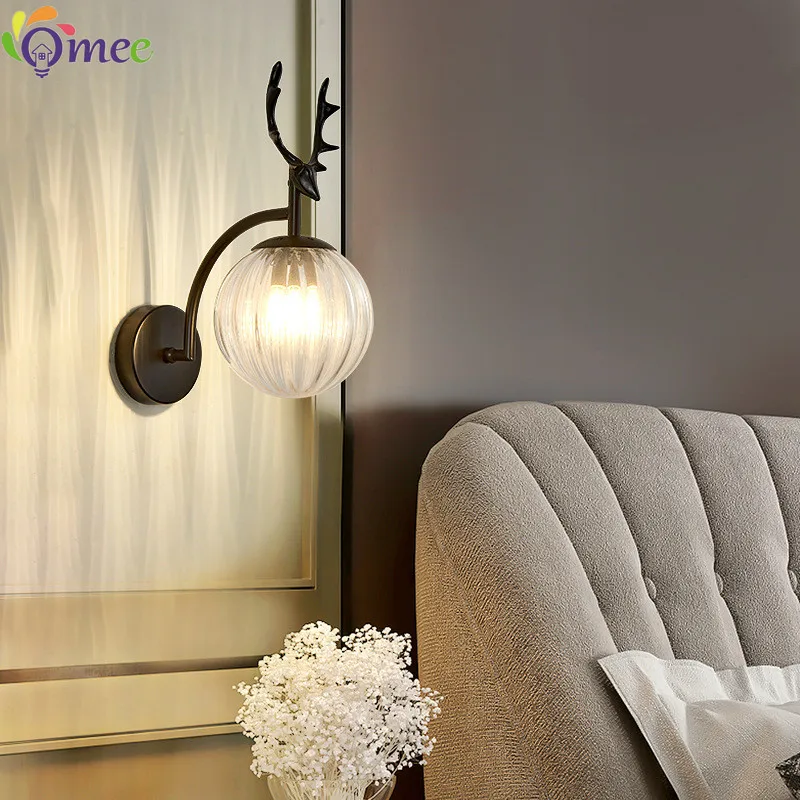 Modern Led Antlers Wall Lamp Bedside Lamp Bedroom Living Room Wall Glass Creative Corridor Hotel Glass Wall Light Black or Gold
