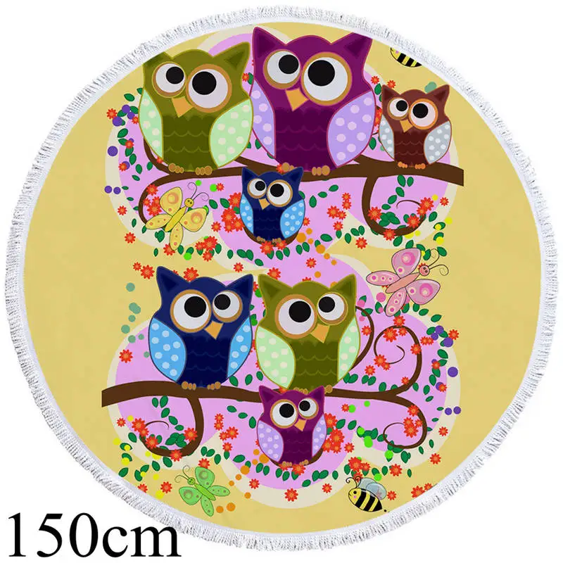 004 Towel 150cm Постельные принадлежности Outlet мультфильм сова большое круглое пляжное полотенце цветы гобелен с изображением бабочек желтая микрофибра Toalla геометрический банное полотенце 150 см - Цвет: 004 Towel 150cm