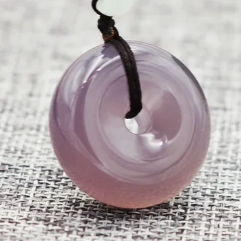 

Women Agate Necklace Pendant Purple Chalcedony Jades Circle Safety Button Pendant Gift for Ladies Fine Jewelry