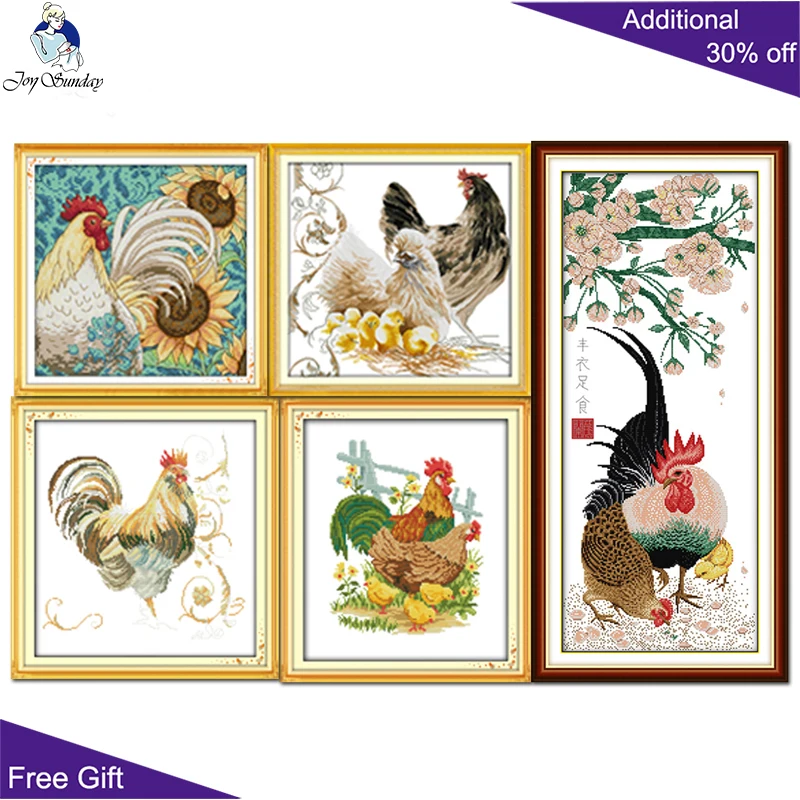 

Joy Sunday Chicken Home Decor D200 D228 D465 D612(2) D613(2) Live In Abundance Sunflower Cock Family Luck Cock Cross Stitch Kits