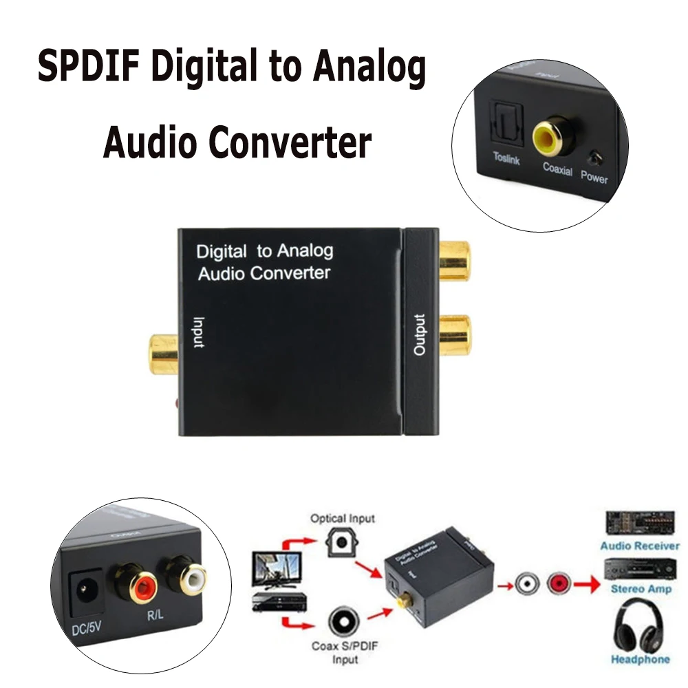 SPDIF цифро-аналоговый аудио конвертер ЦАП усилитель декодер волокно коаксиальный аудио RCA сигнал в аналоговый L/R аудио адаптер