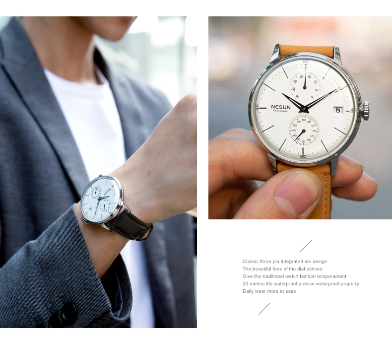 Элитный бренд Мужские часы Nesun автоматические механические для мужчин сапфир relogio masculino нержавеющая сталь Ремешок Часы N9606-5
