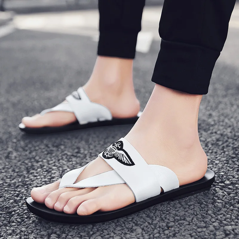 

PU Leather Soft Surface Flip-flops Retro Casual Trend Slipper Men's Cool Versatile Men Slippers
