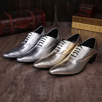 

Golden Sliver High Heel Oxford Men Shoes Career Work Dress Shoes Mens Wedding Height Increase Elevator Shoes Size 37-46