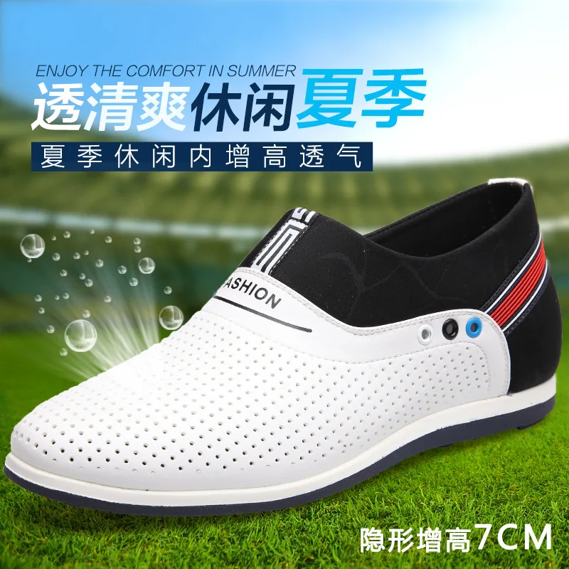 

Spring And Summer-Men 6cm Elevator Leather Shoes Hollow out Breathable Porous Sandals Men's Versatile Casual Soft-Sole Shoes Men