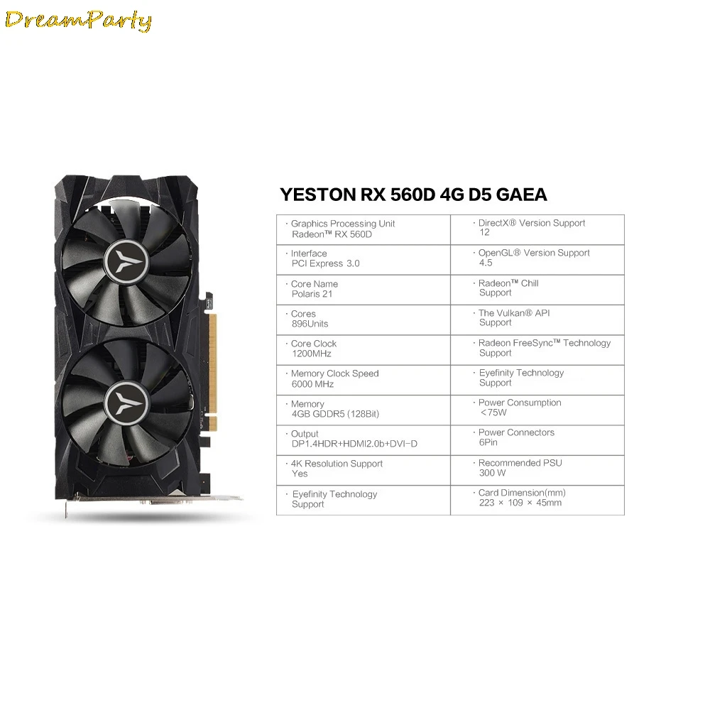 Видеокарта Rx560D 4 ГБ Gddr5 Pci Express 3,0 Directx12, внешняя видеокарта 128 бит для рабочего стола