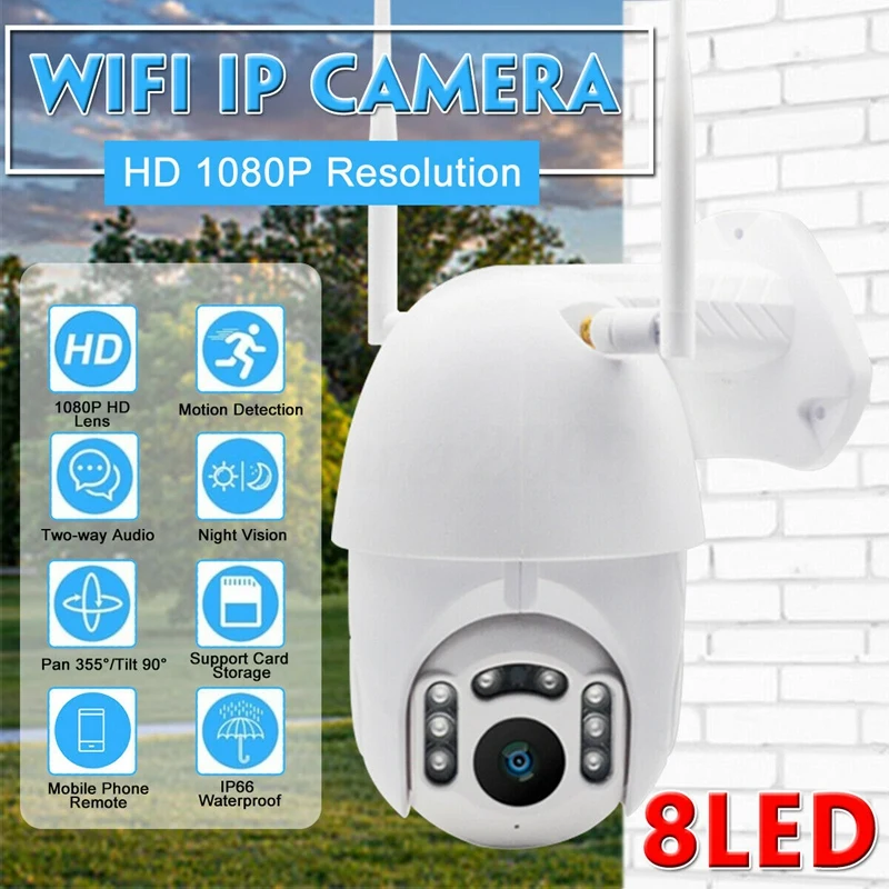 

8 LED Wireless IP Camera 1080P HD Security Night Vision PIR Outdoor Waterproof IP66 WiFi Camera