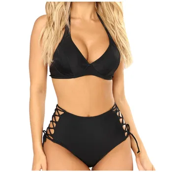 

Sexy Bikinis 2020 Swimwear Women Sexy Two-piece Solid Color Sling Bikini Set Swimwear Beachsuit Купальник Женский Traje de bañg3