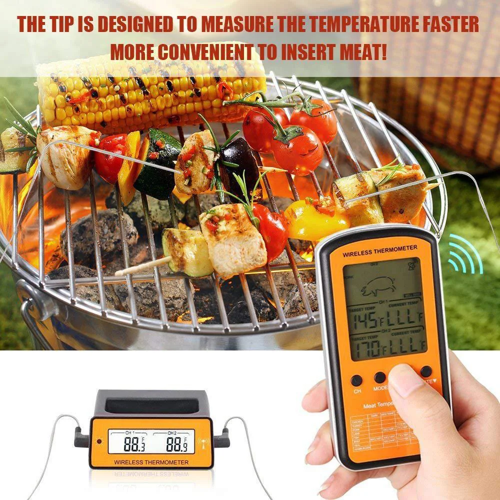 

Wireless remote BBQ Thermometer Dual Probe Digital Cooking Meat Food Oven Thermometer new