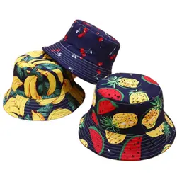 Двусторонняя шляпа с изображением фруктов, ананаса, арбуза, лимона, вишни, шляпа для мужчин и женщин, Рыбацкая шляпа Панама Боб, летняя шляпа