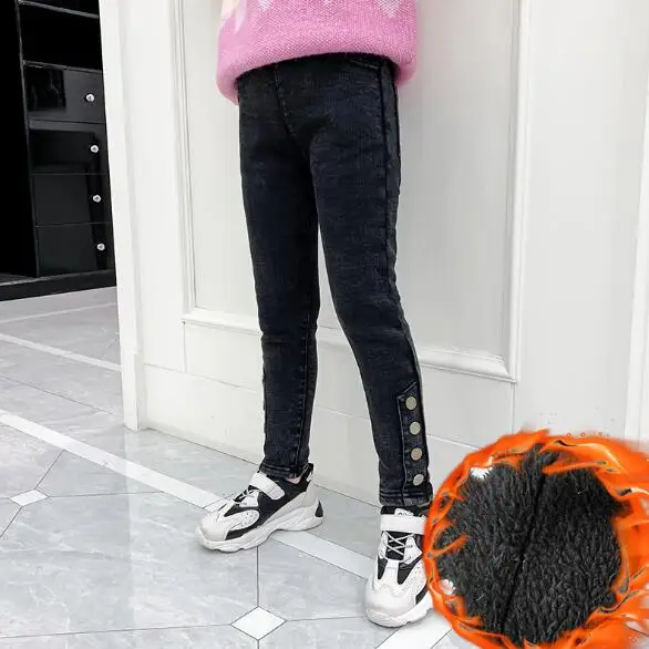 Осенне зимние брюки для девочек детские Длинные Стильные хлопковые джинсы