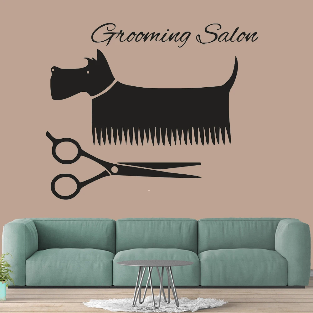 Grooming Salon Wall Sticker Dog Shade Comb Scissors Decorations Living Room Removable Adhesive Art Mural Decals Home Decor WL351 | Дом и сад