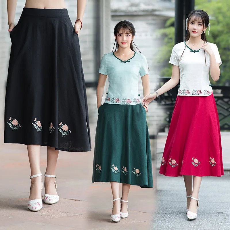 

Photo Shoot New Style Ethnic-Style Loose-Fit Embroidery Skirt