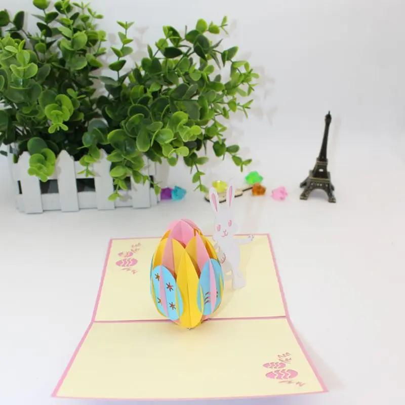 Ручной работы 3D всплывающие открытки счастливое пасхальное яйцо кролик лазерная резка поздравительная открытка Подарочное украшение