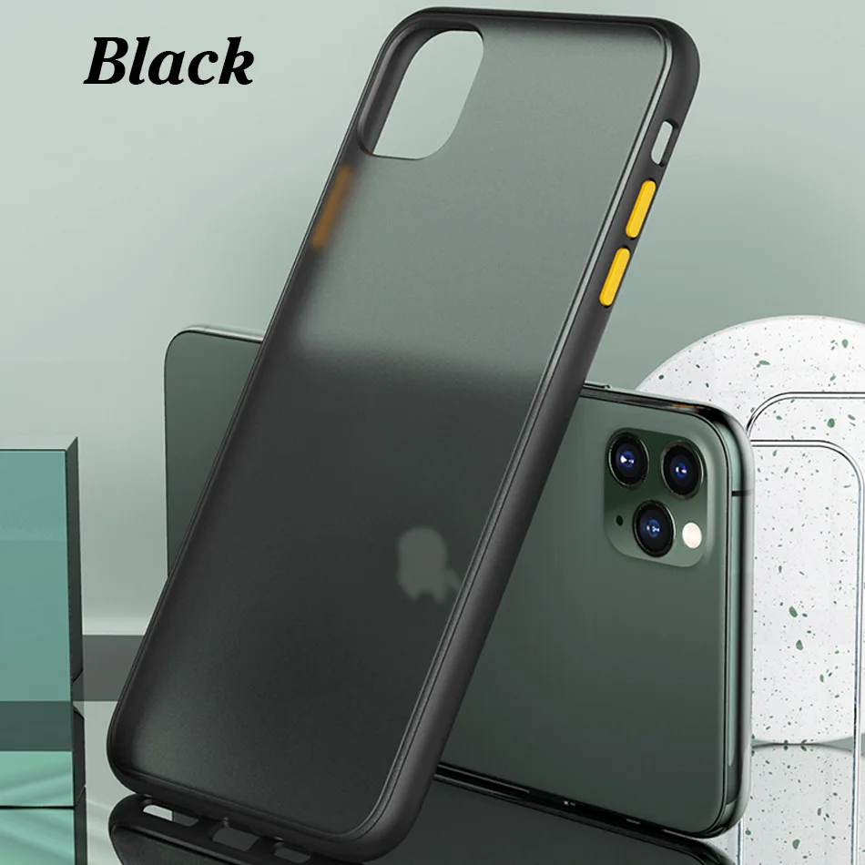 Роскошный противоударный чехол для iPhone X XR XS Max, силиконовый полупрозрачный матовый чехол для телефона для iPhone 11 Pro Max 7 8 Plus, чехол s fundas - Цвет: black