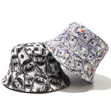 Cotton Double sided Creative Dollar graffiti Bucket Hat Summer usa Dollar Fisherman Hats outdoor travel hat Sun Cap Panama