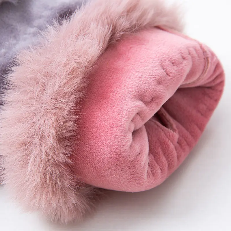 Winter Suede Leather Internal Plush Full Finger Outdoor Riding Warm Gloves Woman's Plush Thick Touch Screen Driving Mittens H92