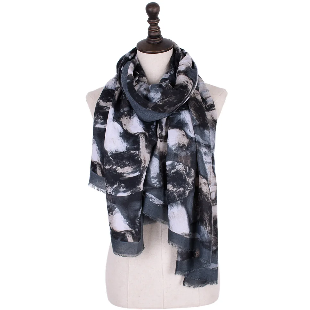 2019 осень зима женский шарф атласный гусиный мягкий камень принт снос панелями мягкий кисточкой теплый шарф-шаль двойного назначения