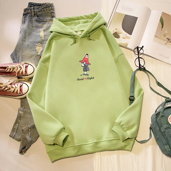 Мода харадзюку зимняя толстовка женская Свободная однотонная Толстовка для девушек с милым принтом толстовки пуловеры 6 видов цветов размера плюс 4XL - Цвет: Зеленый