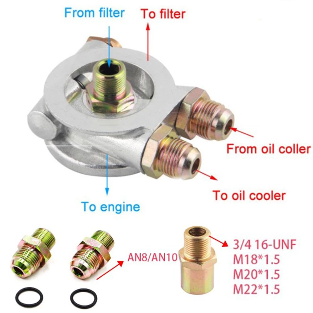 OIL COOLER FILTER SANDWICH PLATE + THERMOSTAT ADAPTOR (AN10 or AN8) FITTINGS 3/4-16UNF,M18,M20,M22 oil filter adapter Oil Filter Oil Adapter