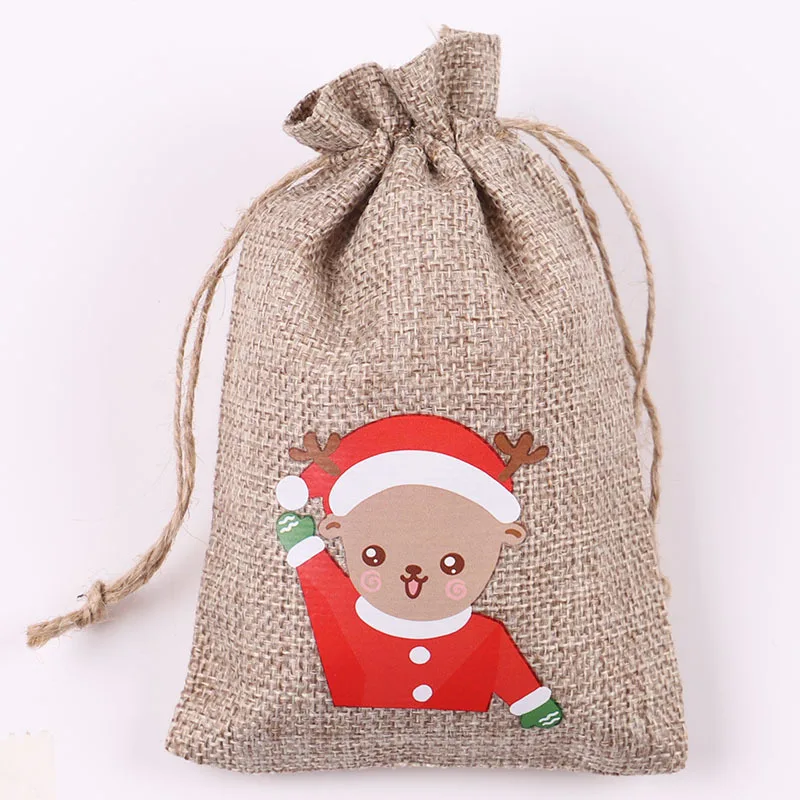 200 Stücke 7 Stile Weihnachten Leinen Taschen Kordelzug Sackleinen Süßigkeiten Taschen Mit Familie Von Sieben Lagerung Geschenk Taschen Für Party Dekoration – Detail 3