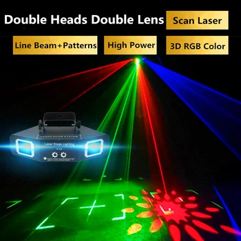 

Double Heads Double Lens Scan Laser Light RGB Lines Beam Image Scanner Laser System Show DJ Xmas Party Disco DMX Effect Lights
