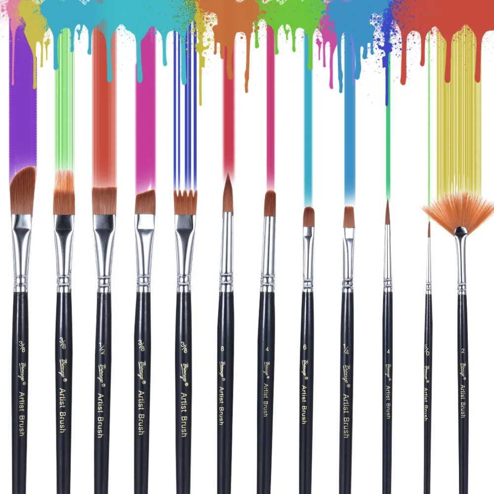 12pcs/Pack Paint Brush Kit Set Round Point Tip Nylon Hair Artist Acrylic Aquarelle Watercolor Oil Painting