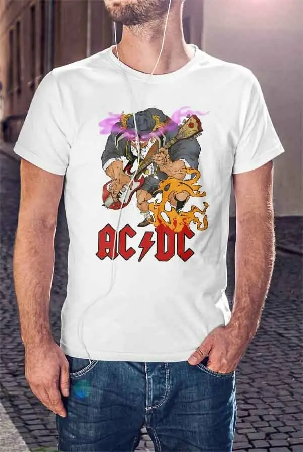 

Ac/Dc Men White T-Shirt Rock Band Fan Acdc Tee Shirt Size Ac Dc Printed Tee Size S-3Xl