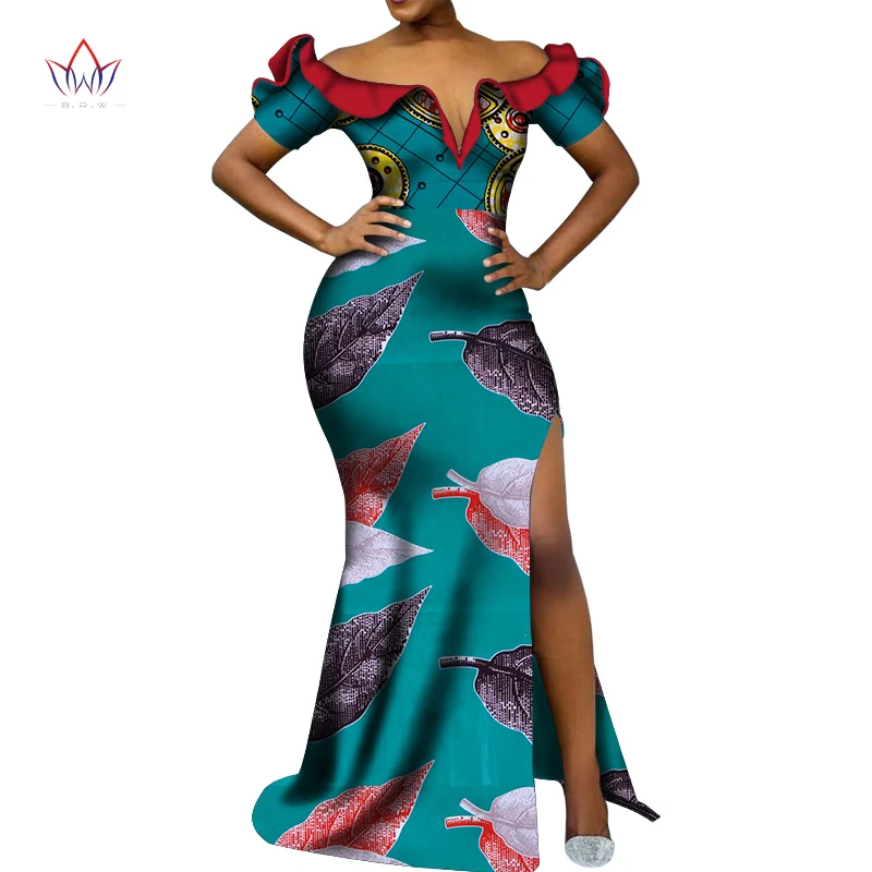 Vetement Femme Dashiki, африканские платья с v-образным вырезом для женщин, повседневные Свадебные вечерние африканские платья с коротким рукавом, Анкара, длинное платье swy5297