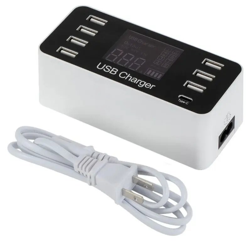 8 портов USB зарядное устройство концентратор тип-c Зарядка Светодиодный дисплей мульти usb зарядная станция мобильный телефон Настольный настенный дом