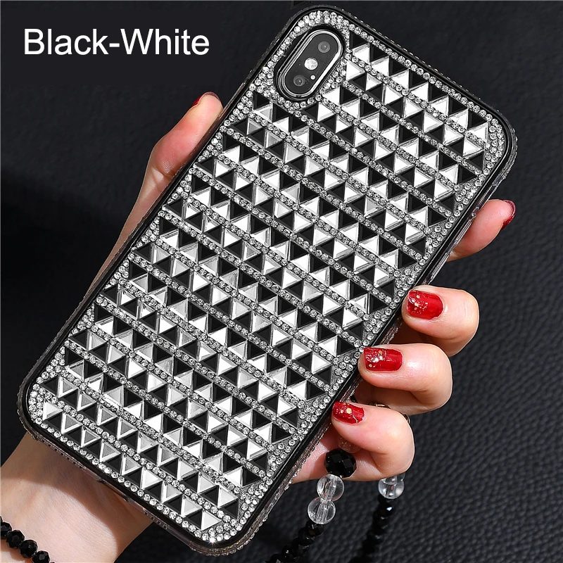 Black White Сексуальный блестящий чехол со стразами для телефона iPhone 11 Pro X XS Max XR 8 7 6 6s Plus, мягкая силиконовая Бриллиантовая задняя крышка - Цвет: Black White