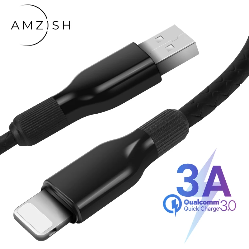 Amzish 3A USB быстрый заряд кабеля для передачи данных для iPhone X XR XS Max 8 Plus 7 iPad 1 м ТПЭ USB Быстрый зарядный кабель шнур телефонный провод