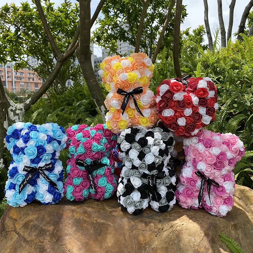 Горячая Распродажа красный медведь роза искусственные цветы розы украшение на