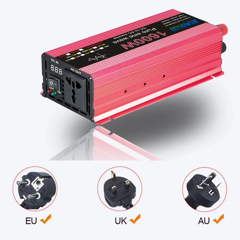 Pure sine wave inverter 1000W 1600W 2200W 3000W Pure Sine Wave Inverter DC 12V 24V To AC 110V 220V Voltage Transformer Power Converter Solar Car Inverter
