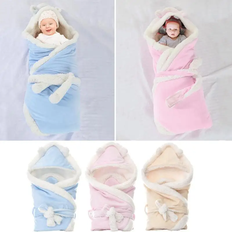 Lovely Thick Baby Sleeping Bags Polyester Cotton Lamb Fabric Newborn Swaddle Envelope Soft Infant Stroller Blankets