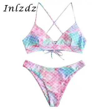 

Womens Mermaid Swimwear Lingerie Bikini Set Swimsuits Sexy Bathing Suit Padded Bralette Top with High Cut Legs Bikini Bottoms