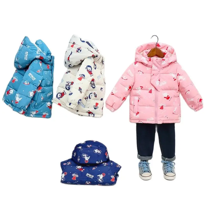 

Winter thick warm jacket Baby boys girls hooded 2-7Y little kids white duck down padded fashion windbreaker comfortable coat