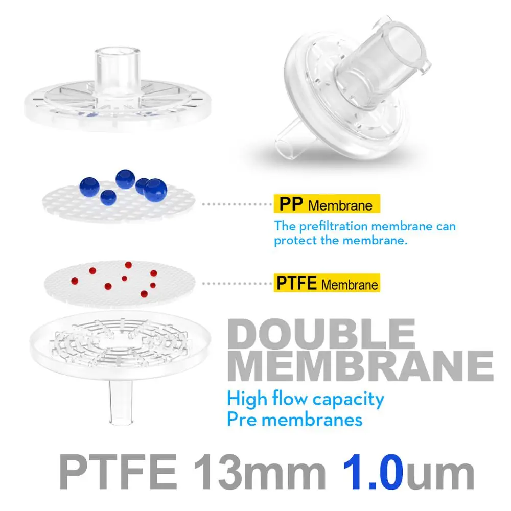 Syringe Filters,Hydrophobic PTFE Membrane 1.0μm Pore Size,13mm Diameter,100 Pcs by Ks-Tek