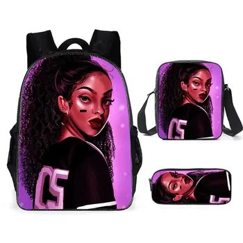 

3pcs/set Cartoon Black Afro Girl School Bag Set 16inch Bookbags for Kids Cute Children African Lady Bookbags Mochila