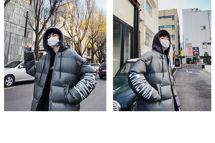 Intfeday 18 Winter Hot Sales Thick PU Leather Jacket Men's Korean-style INS Fashion Man Leather Cotton-padded Clothes Hooded Cot