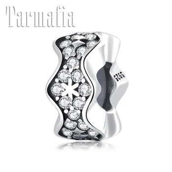 

New 925 Sterling Silver Clear CZ Elegant flower Stopper spacer beads Fit Original Women European Charm Bracelet Fine Jewelry DIY